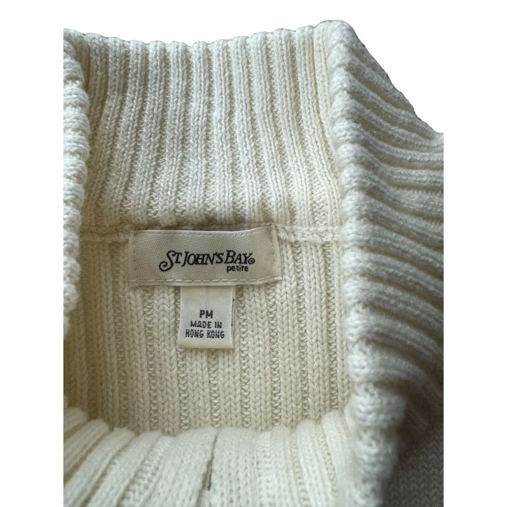 St Johns‎ Bay Petite Brown Striped Quarter Zip Cotton Mock Neck Sweater PM F2